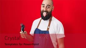  Presentation with barber - PPT layouts with young-hispanic-man-with-beard background and a crimson colored foreground