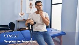  Presentation with rehabilitation - Presentation design having young-hispanic-man-with-beard background and a ocean colored foreground