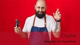  Presentation with barber - PPT theme enhanced with young-hispanic-man-with-beard background and a crimson colored foreground
