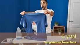  Presentation with ironing - PPT theme consisting of young-hispanic-man-with-beard background and a tawny brown colored foreground