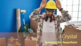  Presentation with home renovation - Presentation theme with young-hispanic-man-with-beard background and a coral colored foreground
