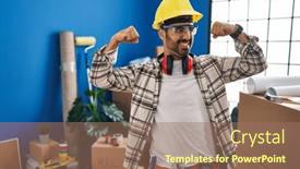  Presentation with home renovation - Slides having young-hispanic-man-with-beard background and a coral colored foreground