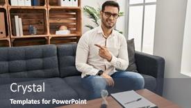  Presentation with forefinger - Presentation theme consisting of young-hispanic-man-with-beard background and a dark gray colored foreground