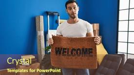  Presentation with welcome - Slide deck enhanced with young-hispanic-man-with-beard background and a tawny brown colored foreground