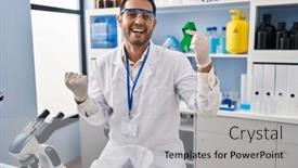  Presentation with ribbon green - Theme featuring young-hispanic-man-with-beard background and a light gray colored foreground