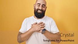  Presentation with beard - Presentation consisting of young-hispanic-man-with-beard background and a coral colored foreground