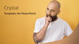  Presentation with anxiety - PPT theme enhanced with young-hispanic-man-with-beard background and a yellow colored foreground