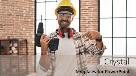 Presentation with home renovation - Presentation design consisting of young-hispanic-man-with-beard background and a coral colored foreground