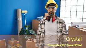  Presentation with renovation - Slides having young-hispanic-man-with-beard background and a coral colored foreground