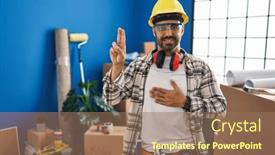  Presentation with home renovation - Presentation theme with young-hispanic-man-with-beard background and a coral colored foreground