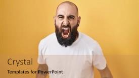  Presentation with anger - Slide deck featuring young-hispanic-man-with-beard background and a coral colored foreground
