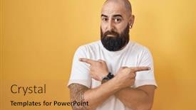  Presentation with direction - Slides consisting of young-hispanic-man-with-beard background and a coral colored foreground