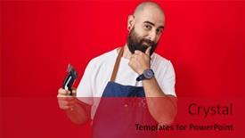  Presentation with razor - PPT layouts enhanced with young-hispanic-man-with-beard background and a crimson colored foreground