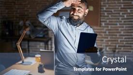  Presentation with far away - Slides enhanced with young-hispanic-man-with-beard background and a ocean colored foreground