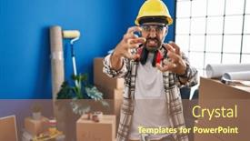  Presentation with home renovation - Presentation theme consisting of young-hispanic-man-with-beard background and a coral colored foreground