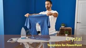  Presentation with ironing - Presentation theme enhanced with young-hispanic-man-with-beard background and a tawny brown colored foreground