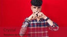  Presentation with negative - PPT layouts consisting of young-hispanic-man-with-beard background and a crimson colored foreground