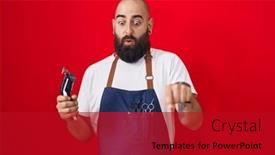  Presentation with razor - Presentation consisting of young-hispanic-man-with-beard background and a crimson colored foreground