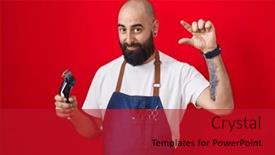  Presentation with razor - Slide deck having young-hispanic-man-with-beard background and a crimson colored foreground