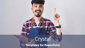  Presentation with apron - PPT theme enhanced with young-hispanic-man-with-beard background and a ocean colored foreground