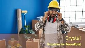  Presentation with renovation - PPT theme consisting of young-hispanic-man-with-beard background and a  colored foreground
