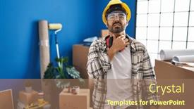  Presentation with infection - PPT theme having young-hispanic-man-with-beard background and a coral colored foreground