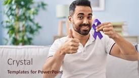  Presentation with awareness - PPT theme enhanced with young-hispanic-man-with-beard background and a mint green colored foreground