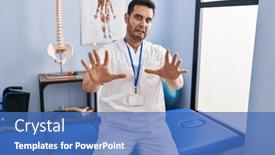  Presentation with panic - Presentation theme enhanced with young-hispanic-man-with-beard background and a teal colored foreground