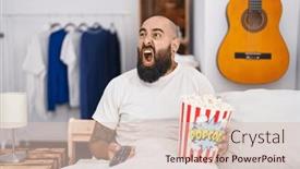 Presentation with popcorn - Presentation theme having young-hispanic-man-with-beard background and a lemonade colored foreground
