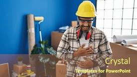  Presentation with renovation - PPT theme with young-hispanic-man-with-beard background and a  colored foreground