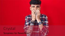  Presentation with scandal - Presentation theme enhanced with young-hispanic-man-with-beard background and a crimson colored foreground