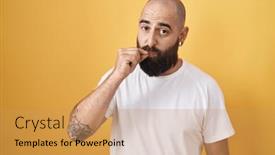  Presentation with lips mouth - PPT theme consisting of young-hispanic-man-with-beard background and a yellow colored foreground