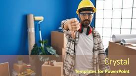  Presentation with renovation - PPT theme enhanced with young-hispanic-man-with-beard background and a  colored foreground