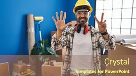  Presentation with renovation - Presentation theme enhanced with young-hispanic-man-with-beard background and a coral colored foreground