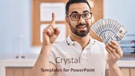  Presentation with glasses - Slide deck consisting of young-hispanic-man-with-beard background and a  colored foreground