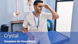  Presentation with far away - PPT theme having young-hispanic-man-with-beard background and a teal colored foreground