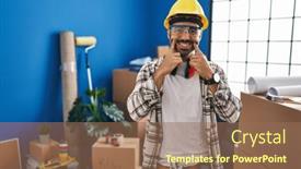  Presentation with home renovation - Slide deck enhanced with young-hispanic-man-with-beard background and a  colored foreground