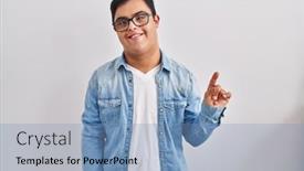  Presentation with down syndrome - PPT theme having young-hispanic-man-with-down background and a light blue colored foreground