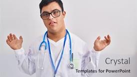  Presentation with hands down - Presentation theme with young-hispanic-man-with-down background and a  colored foreground