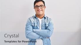  Presentation with down syndrome special education - PPT layouts featuring young-hispanic-man-with-down background and a light blue colored foreground