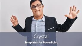  Presentation with down syndrome - Slide deck featuring young-hispanic-man-with-down background and a ocean colored foreground