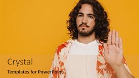  Presentation with long hair man - Presentation theme having young-hispanic-man-with-long background and a yellow colored foreground