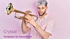  Presentation with trumpet - Presentation theme with young-hispanic-man-with-modern background and a lemonade colored foreground