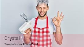  Presentation with mixer machine - PPT theme with young-hispanic-man-with-modern background and a coral colored foreground