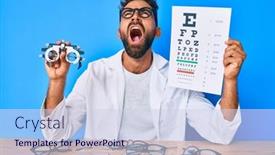  Presentation with optometry - Colorful presentation theme enhanced with young-hispanic-man-with-optometry backdrop and a sky blue colored foreground