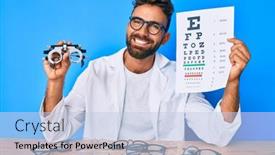  Presentation with optometry - Presentation featuring young-hispanic-man-with-optometry background and a light blue colored foreground