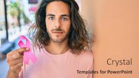  Presentation with breast cancer - Presentation theme enhanced with young-hispanic-man-with-serious background and a coral colored foreground