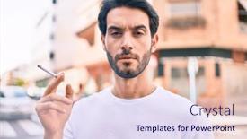  Presentation with hispanic - Slide set having young-hispanic-man-with-serious background and a sky blue colored foreground