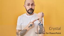  Presentation with time - PPT theme enhanced with young-hispanic-man-with-tattoos background and a coral colored foreground