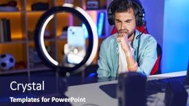  Presentation with recording - PPT theme enhanced with young-hispanic-man-with-tattoos background and a navy blue colored foreground